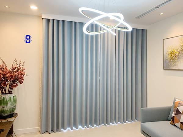 mẫu rèm vải 2 lớp phòng khách chung cư chống nắng tuyệt đối