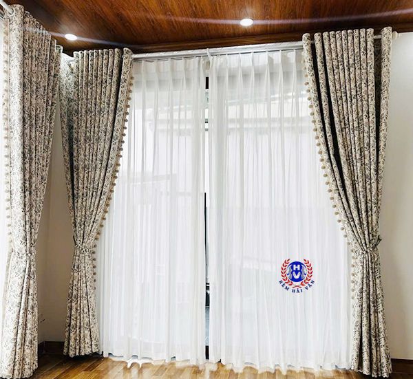rèm vải 2 lớp tân cổ điển cao cấp họa tiết hoa