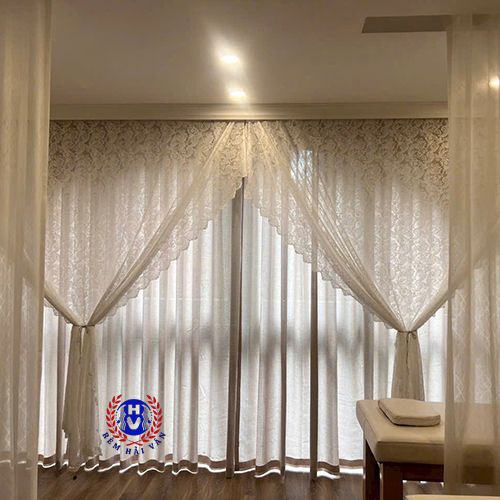 rèm vải linen màu kem mộc mạc