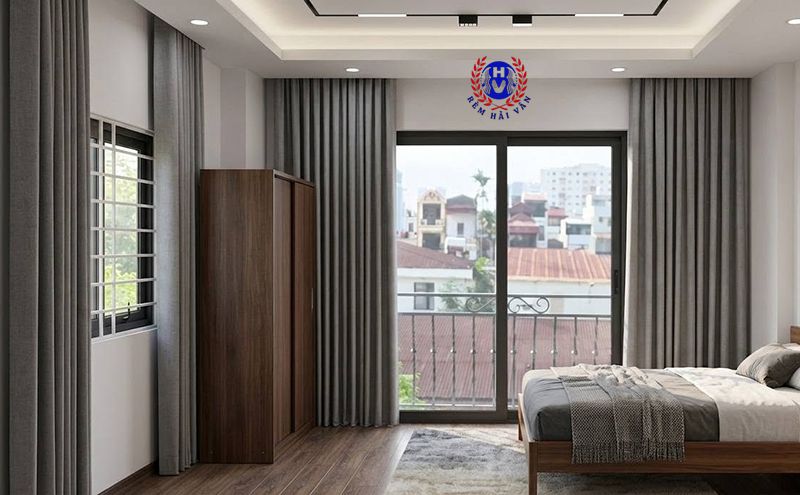 rèm vải màu ghi ánh kim tạo hiệu ứng bắt mắt