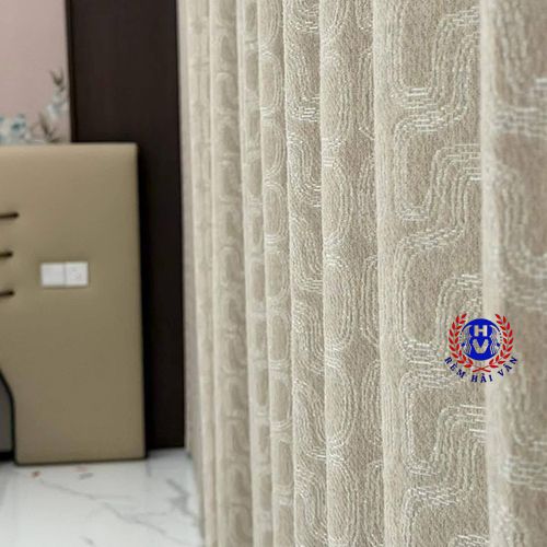 rèm vải màu kem họa tiết thêu tay
