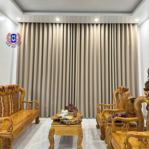 rèm vải màu kem trơn thiết kế đơn giản