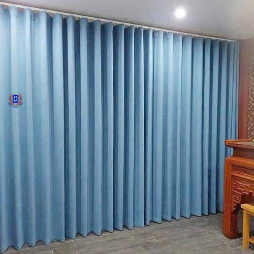 rèm vải phòng thờ màu xanh