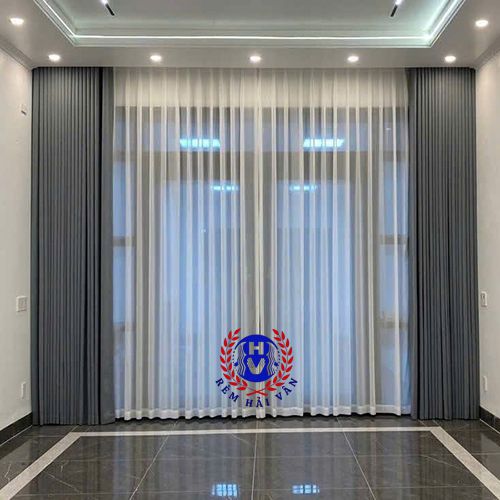 rèm vải 2 lớp phòng khách theo phong cách hiện đại