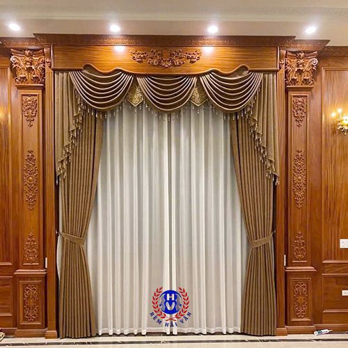 rèm vải 2 lớp phòng khách theo phong cách tân cổ điển