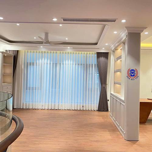 rèm phòng ăn đẹp màu ghi trung tính hiện đại