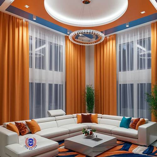 rèm cửa màu cam chống nắng điểm nhấn cho căn phòng