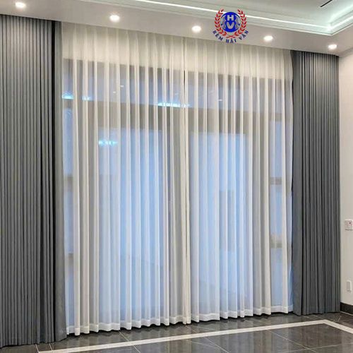 mẫu rèm vải 2 lớp màu xám lông chuột