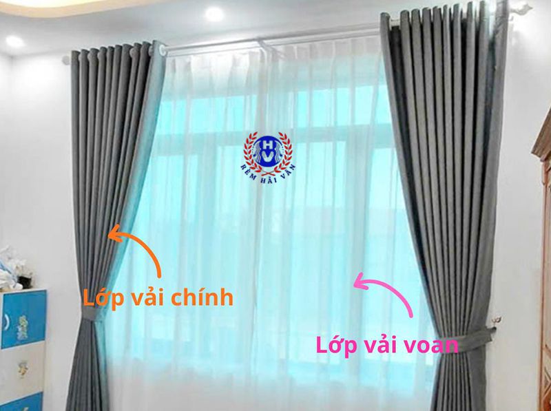 cấu tạo chi tiết rèm vải 2 lớp gồm lớp vải chính và lớp voan mỏng