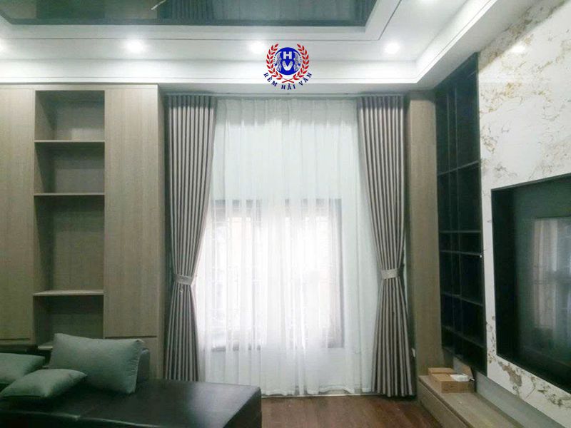 mẫu rèm vải 2 lớp màu ghi hiện đại