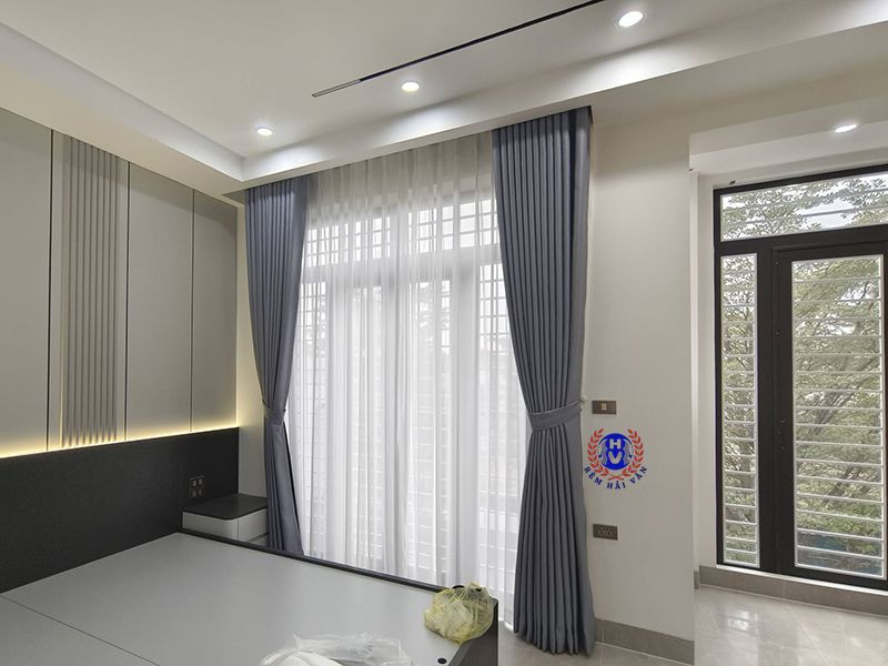 rèm vải 2 lớp màu xám ghi trẻ trung